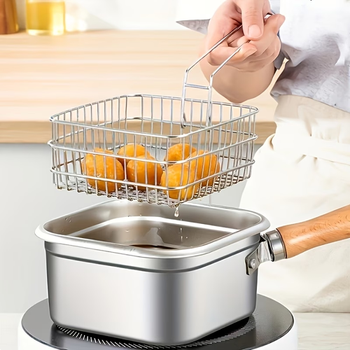 Square Frying Pan Made of Stainless Steel - Versatile Milk Pot And Noodle Cooking - Portable Tempura Fryer for Outdoor Activities