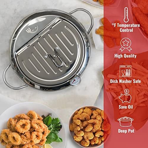 🔥Stainless Steel Frying Pot with Thermometer and Oil Drip Drainer Rack🎉