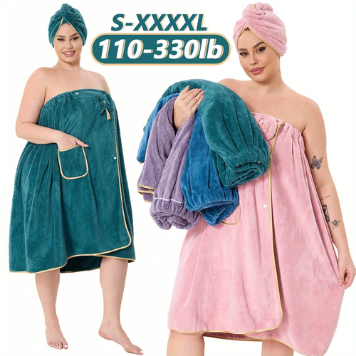 2pcs Set Extra Large Bathrobe & Hair Cap Set - Heavyweight 110.23-330.69LB Capacity