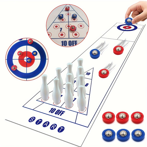Three-In-One Game Set for Curling, Sand Bowling, And Ten-Pin Bowling