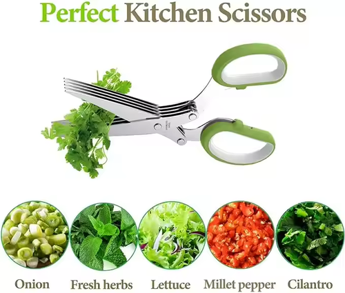 Multifunction Vegetable Kitchen Gadget Scissor Kitchen Herb Shear Cutter Stainless Steel 5 Blade Herb Scissor With Cleaning Comb