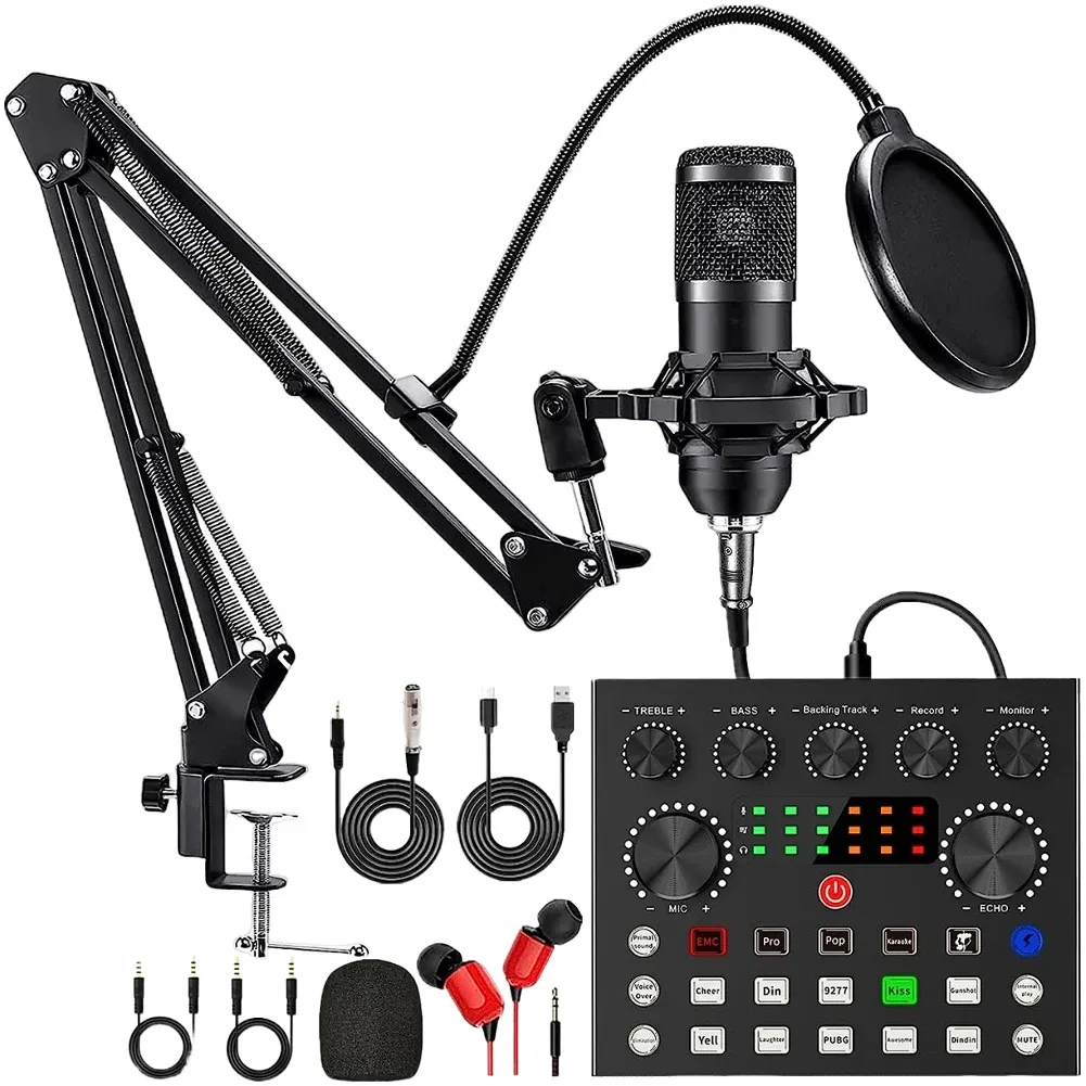 Podcast Equipment Bundle, V8s Audio Interface with All in One Live Sound Card and BM800 Condenser Microphone