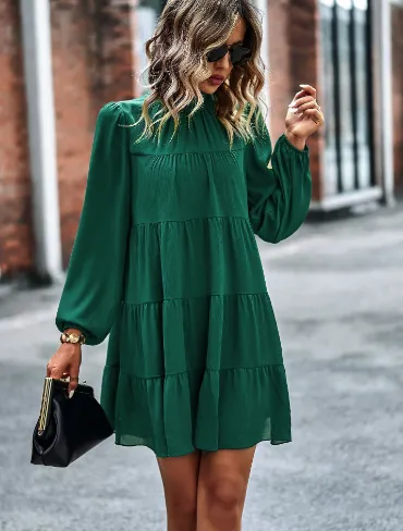 Round neck long sleeve loose dress Spring and Autumn women