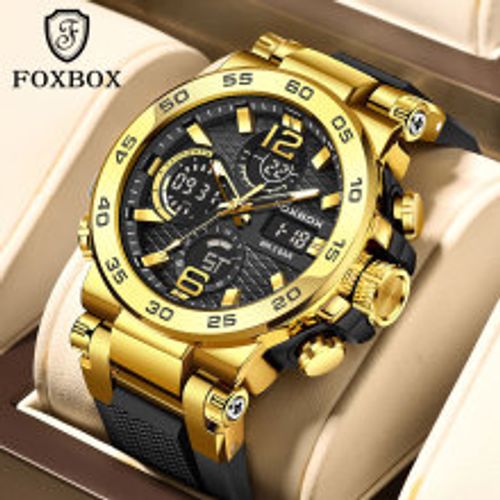 FOXBOX liger moda nova chegada dupla exibição multifuncional silicone luminoso esporte casual impermeável relógio masculino