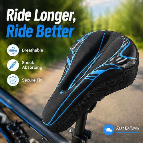 🚚 24H Shipping 💵 COD｜Extra Wide Bike Seat Cushion | Oversized Comfort Saddle with High Elastic Sponge & Silica Gel