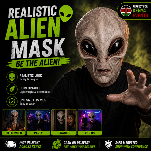 🚚 Fast Delivery Kenya 💵 COD Available Portable！Realistic Alien Head Mask for Halloween Party Cosplay and Prank Fun