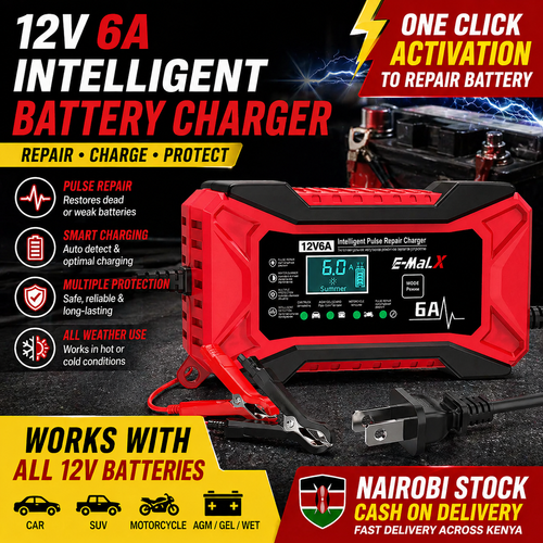 🚚 Fast Delivery Kenya 💵 COD Available Portable！12V Smart Battery Charger for Car and Motorcycle with Pulse Repair and Fast Charging