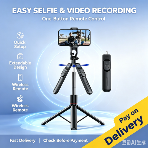 📹📱2-in-1 Tripod & Selfie Stick - Master Every Move,BLACK SELFIE STICK