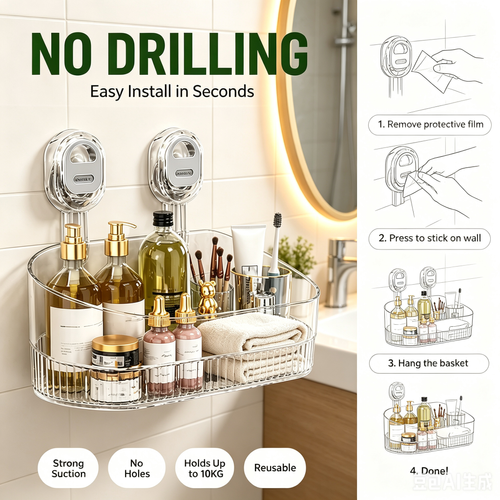 Wall Mounted Suction Storage Basket Organizer For Bathroom And Kitchen Space Saving Solution Kenya
