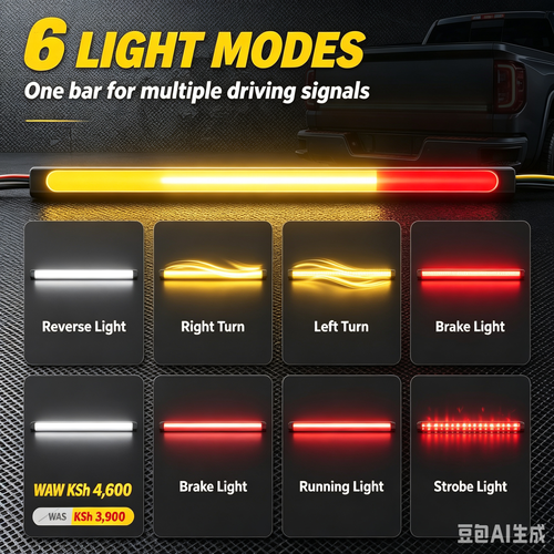 6-in-1 Pickup Tailgate LED Light Bar | Brake Turn Reverse Signal Strip
