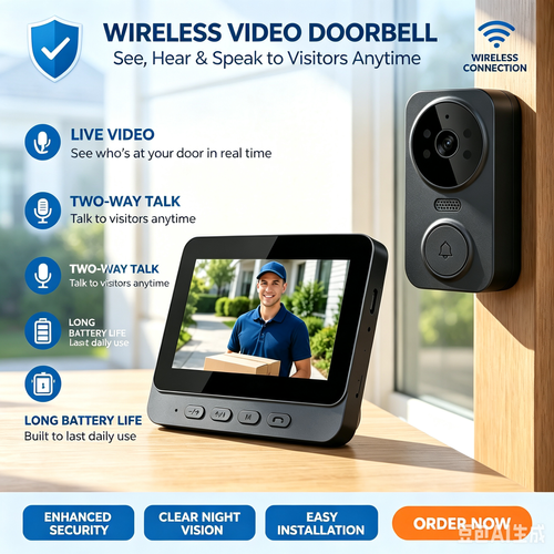 Wireless Video Doorbell with Monitor,Mini Doorbell