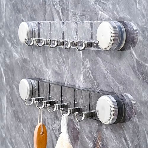 5 Hooks Rotating Suction Cup Hooks Punch-Free Strong Load-Bearing Bathroom Towel Rack Wall Mounted Corrugated Row Hook