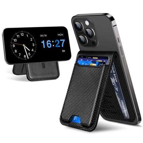 Magsafe Wallet Works with IPhong Find My, Strongest Magnetic  for iPhone , 6 Cards Holder,   with Airtag Holder Black Wireless Charging Rfid Blocking Lost Mode Durable Protection Stand Smartphone  Cellphone