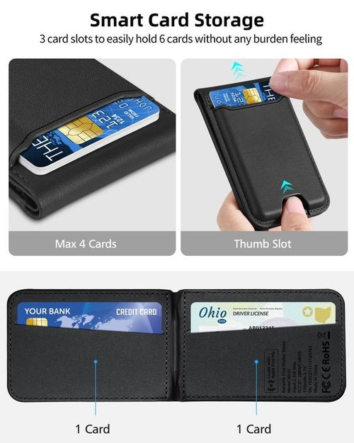 Magsafe Wallet Works with IPhong Find My, Strongest Magnetic  for iPhone , 6 Cards Holder,   with Airtag Holder Black Wireless Charging Rfid Blocking Lost Mode Durable Protection Stand Smartphone  Cellphone