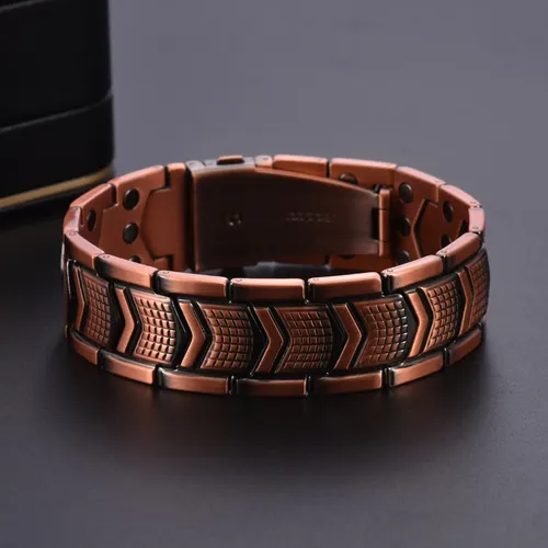 Retro fashion cross magnet negative ion magnetic therapy red copper bracelet for men