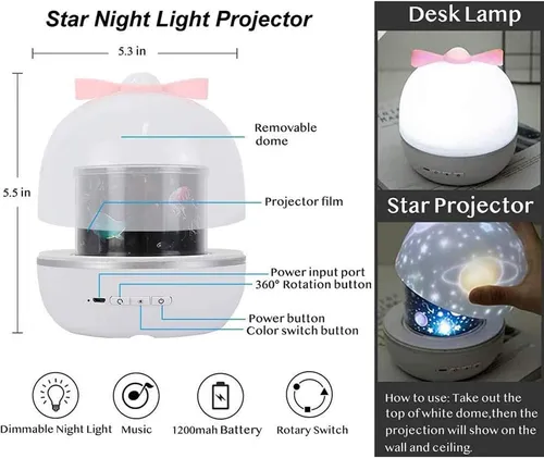 LED glow-in-the-dark galaxy music projector, 360 degree rotating music colour changing ambient light, seven colours starry night light