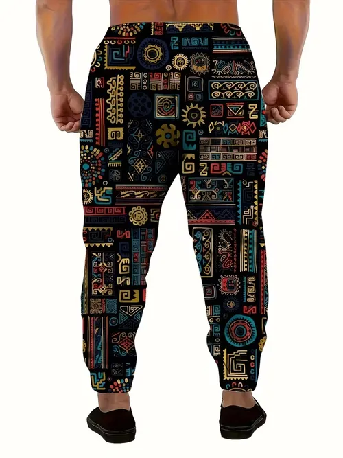 Men'S Fashion 3D Ancient Egyptian Pattern Print Sweatpants with Drawstring And Pockets, Stylish Long Trousers.