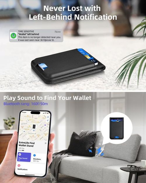 Magsafe Wallet Works with IPhong Find My, Strongest Magnetic  for iPhone , 6 Cards Holder,   with Airtag Holder Black Wireless Charging Rfid Blocking Lost Mode Durable Protection Stand Smartphone  Cellphone