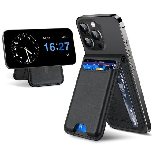 Magsafe Wallet Works with IPhong Find My, Strongest Magnetic  for iPhone , 6 Cards Holder,   with Airtag Holder Black Wireless Charging Rfid Blocking Lost Mode Durable Protection Stand Smartphone  Cellphone