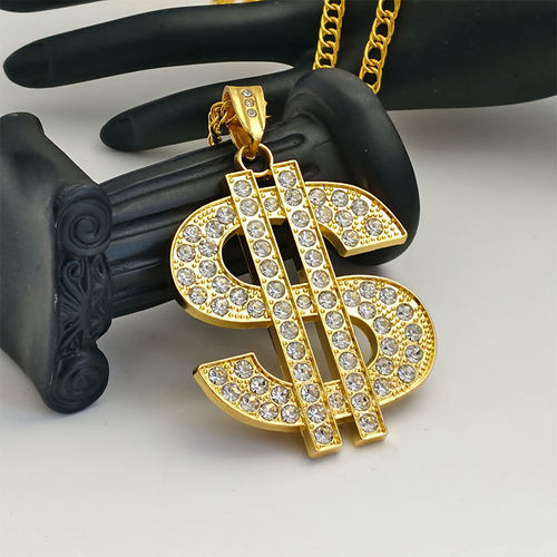 Gold Plated Hip Hop Dollar Sign Pendant Necklace Butterfly Shape with Chain Ring Anniversary Made of Zinc Alloy