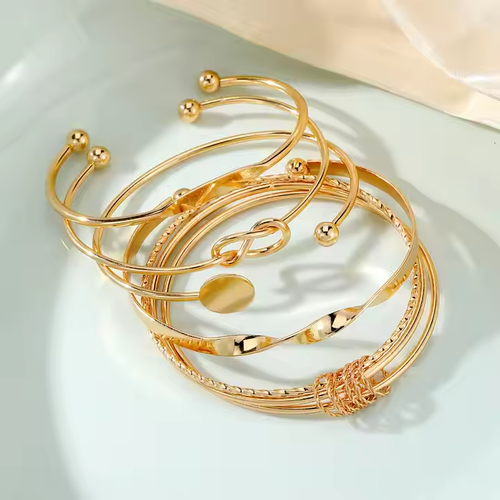 Punk Bracelet Set Women Gold Beads Cuban Chain Irregular Bracelet Layered Jewelry Bracelet Set