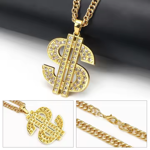 Gold Plated Hip Hop Dollar Sign Pendant Necklace Butterfly Shape with Chain Ring Anniversary Made of Zinc Alloy