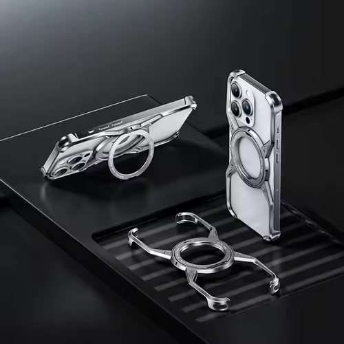 Rotating magnetic bracket suitable for Apple 16promax mobile phone case heat dissipation hollow aluminum alloy iphone15 borderless