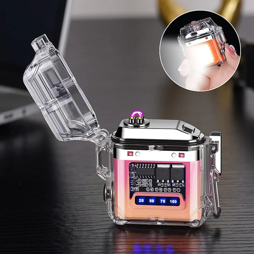 Transparent case waterproof electronic pulse lighter power display outdoor lighting lighterTransparent case waterproof electronic pulse lighter power display outdoor lighting lighter
