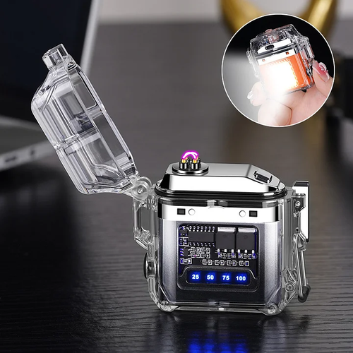 Transparent case waterproof electronic pulse lighter power display outdoor lighting lighterTransparent case waterproof electronic pulse lighter power display outdoor lighting lighter
