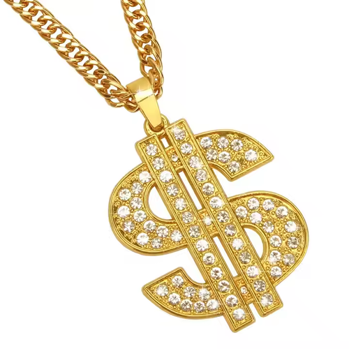Gold Plated Hip Hop Dollar Sign Pendant Necklace Butterfly Shape with Chain Ring Anniversary Made of Zinc Alloy