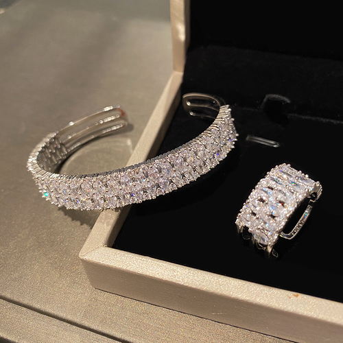 Platinum full diamond wide diamond bracelet ring narrow version simple fashion all-match dinner party party bracelet