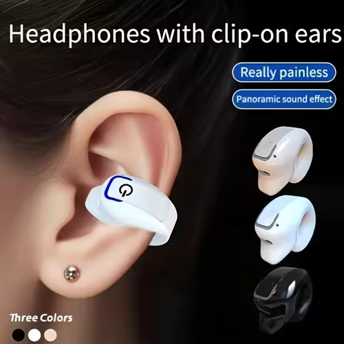 Fifth generation 360-degree full view sound open clip-on headphones, long battery life wireless mini earbuds, Bluetooth