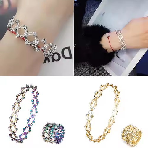 New Europe and the United States fashion creative diamond adjustable retractable ring can be deformed magic copper bracelet