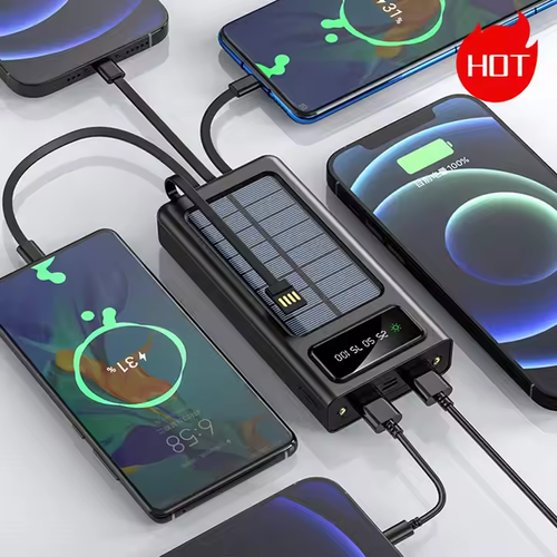 🔥High Quality Power Pack 20000 mAh Solar Power Pack Light Emitting Diode Filler Light 2A Ultra Fast Charging with 4 Cables Portable Power Pack