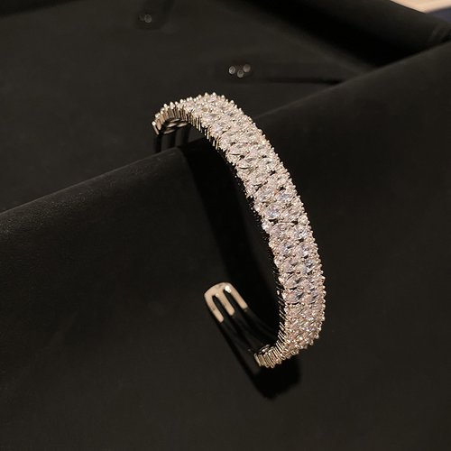 Platinum full diamond wide diamond bracelet ring narrow version simple fashion all-match dinner party party bracelet