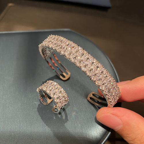Platinum full diamond wide diamond bracelet ring narrow version simple fashion all-match dinner party party bracelet