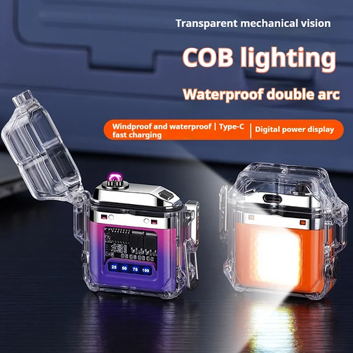 Transparent case waterproof electronic pulse lighter power display outdoor lighting lighterTransparent case waterproof electronic pulse lighter power display outdoor lighting lighter