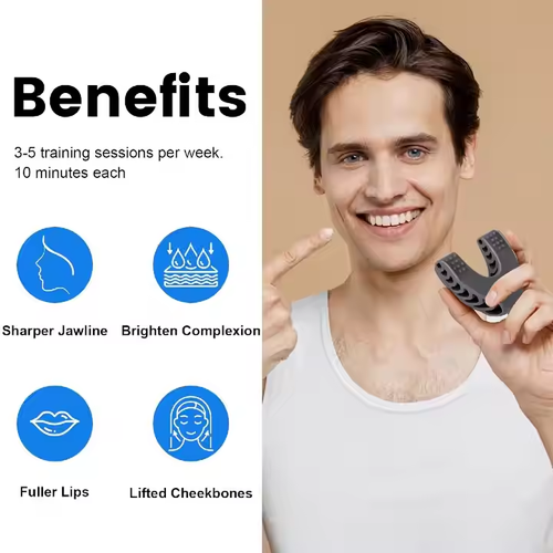 Chin Exerciser Neck Toning Facial Muscle Trainer V-Shaped Face Fitness Double Chin Reducer Two Resistance Levels Mouth Guard