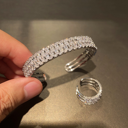 Platinum full diamond wide diamond bracelet ring narrow version simple fashion all-match dinner party party bracelet