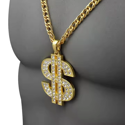 Gold Plated Hip Hop Dollar Sign Pendant Necklace Butterfly Shape with Chain Ring Anniversary Made of Zinc Alloy