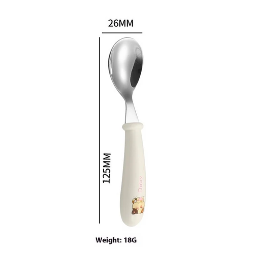Cartoon stainless steel children's spoon and fork box set of three baby tableware mother and baby gifts round handle spoon and fork
