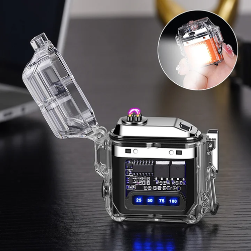 Transparent case waterproof electronic pulse lighter power display outdoor lighting lighterTransparent case waterproof electronic pulse lighter power display outdoor lighting lighter