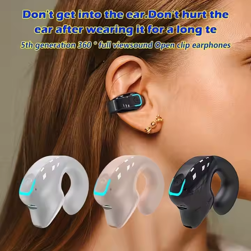 Fifth generation 360-degree full view sound open clip-on headphones, long battery life wireless mini earbuds, Bluetooth