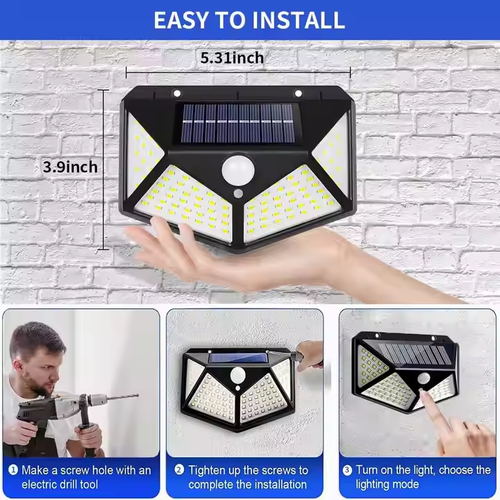 High quality outdoor solar garden light 100 light emitting diode waterproof motion sensor solar wall light