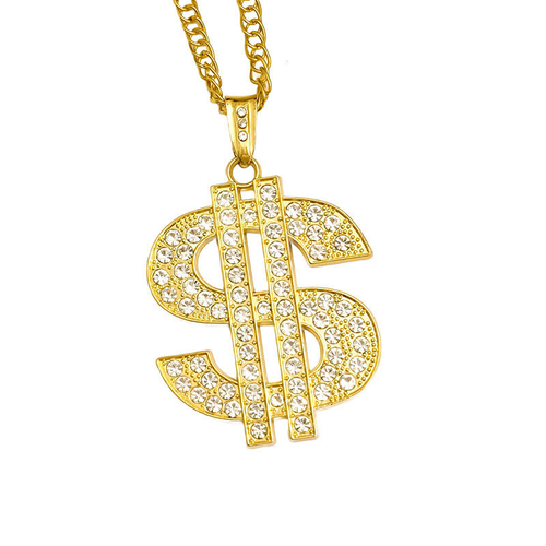 Gold Plated Hip Hop Dollar Sign Pendant Necklace Butterfly Shape with Chain Ring Anniversary Made of Zinc Alloy