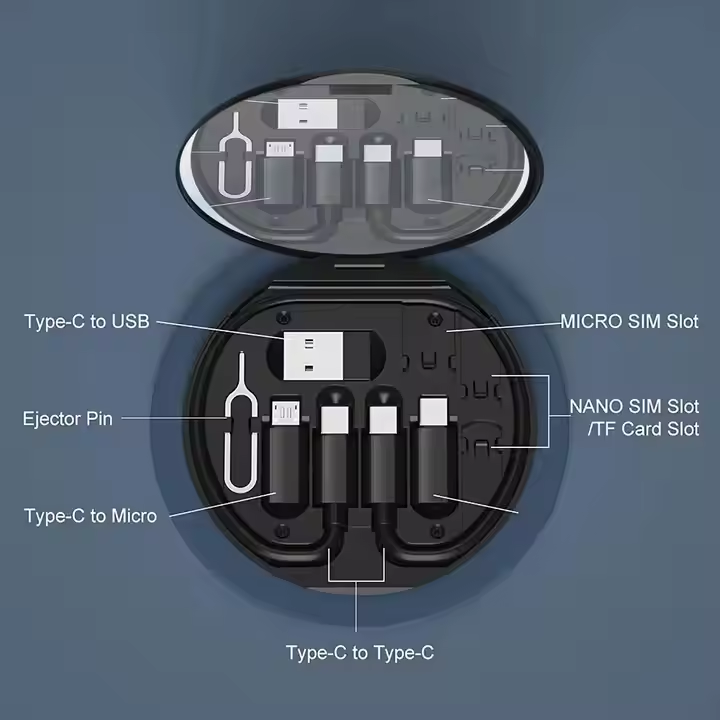 New travel charger kit multi-function charger shell mobile phone holder tray pop-up pin data cable set storage box