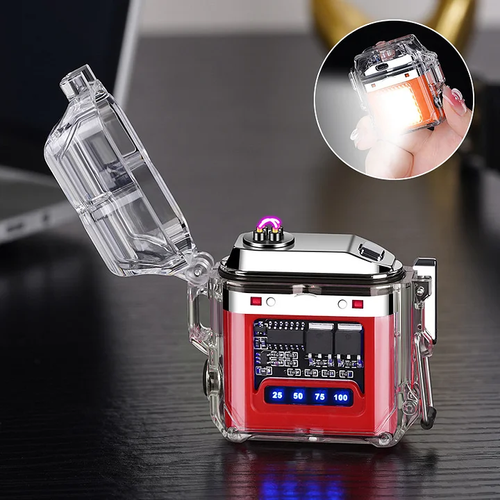 Transparent case waterproof electronic pulse lighter power display outdoor lighting lighterTransparent case waterproof electronic pulse lighter power display outdoor lighting lighter