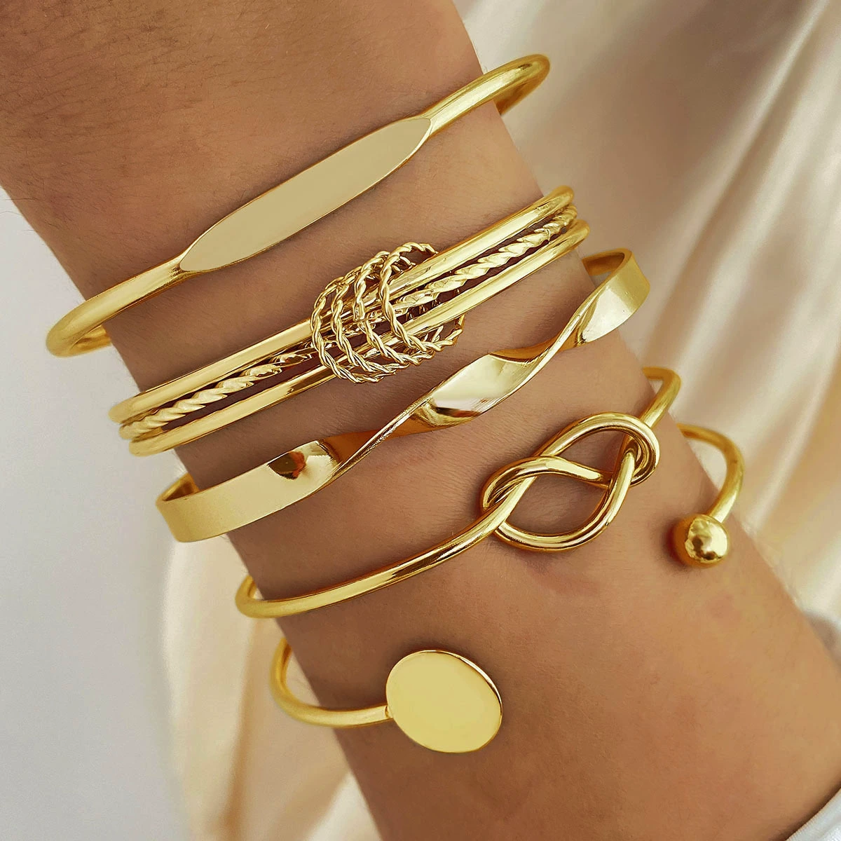 Punk Bracelet Set Women Gold Beads Cuban Chain Irregular Bracelet Layered Jewelry Bracelet Set