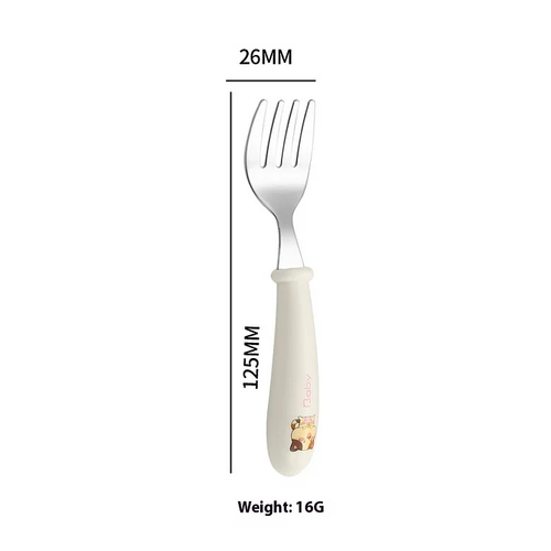 Cartoon stainless steel children's spoon and fork box set of three baby tableware mother and baby gifts round handle spoon and fork
