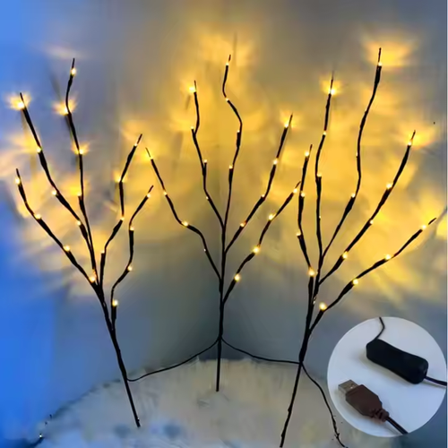 30'' DIY Willow Twig Artificial Tree With 60 Led Lights Warm White Usb Led Branch Light for Vase Room Christmas Decoration